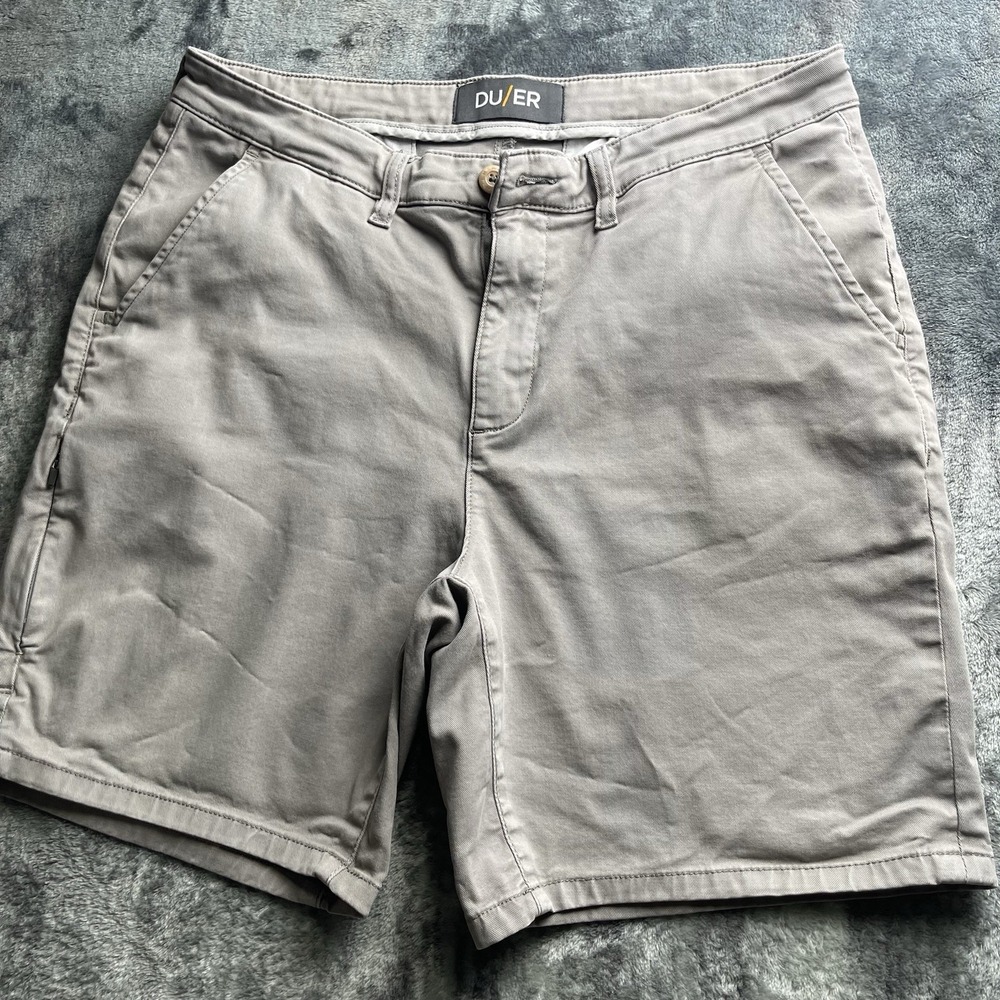 DU/ER Men's Slim Fit  Shorts 32 Brown, No Sweat Pocket, Casual, Preppy Inseam 7